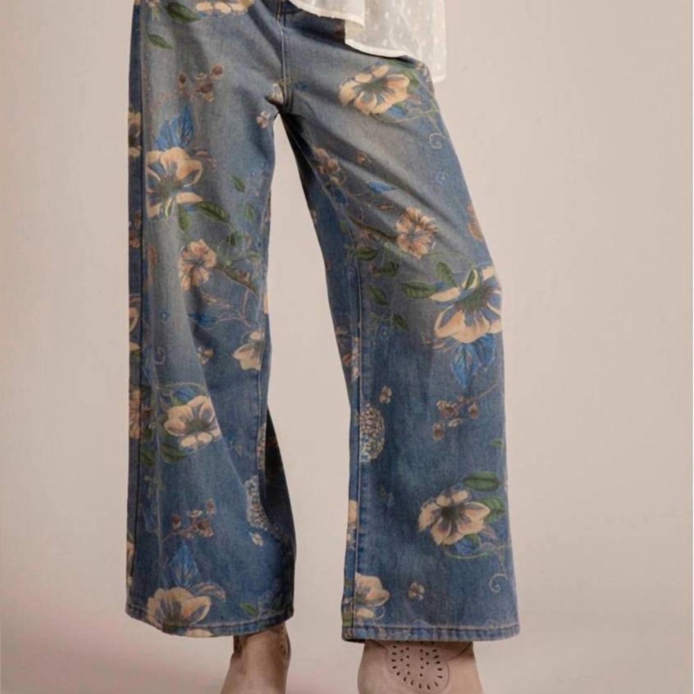 Apricot Denim Floral Print Women's Jeans